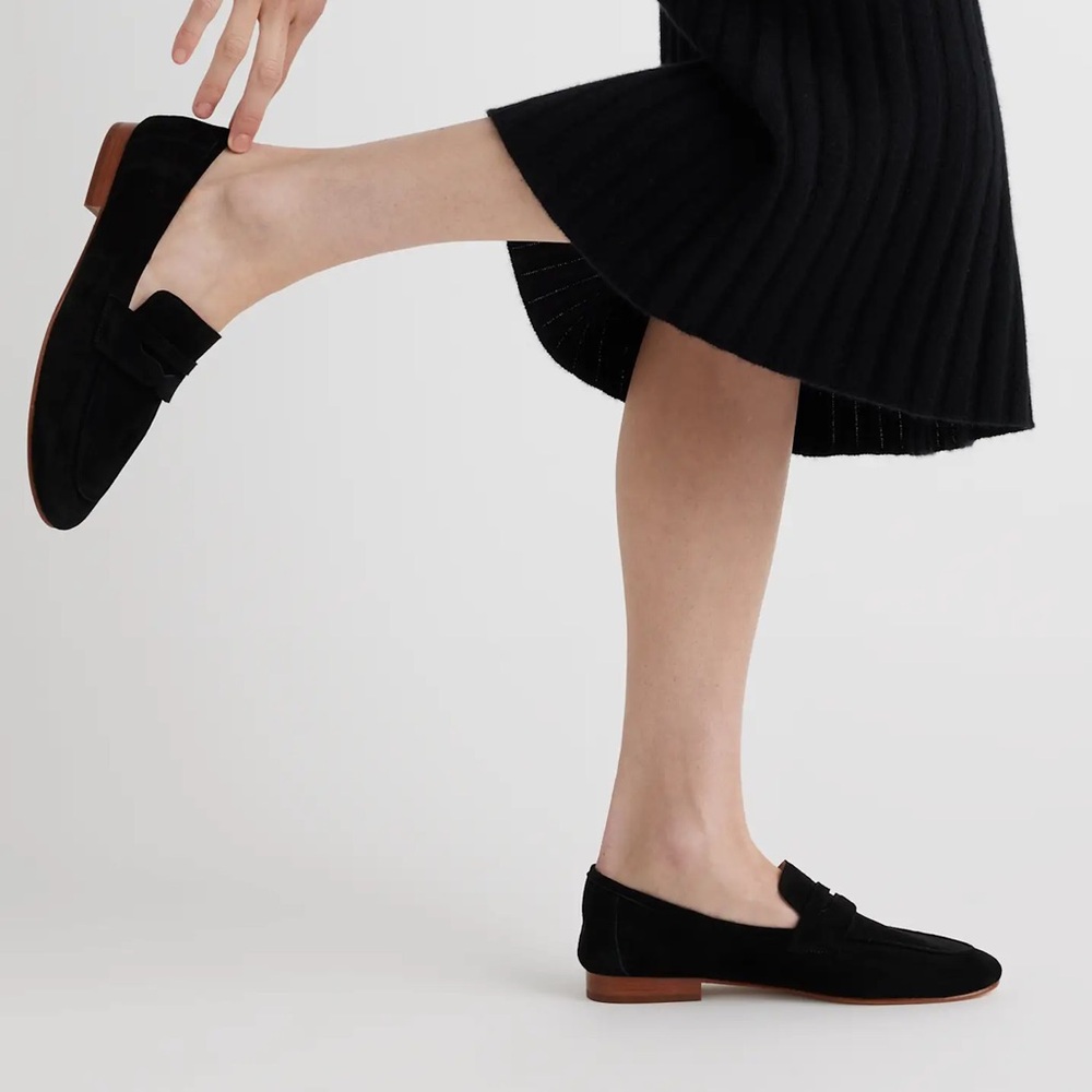 Quince Women's Italian Suede Penny Loafers Luxury Comfort Shoes in black. NWT - Picture 3 of 13